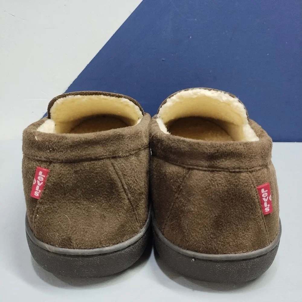 Levi's Fields Microsuede Slippers Mens US XXL (13) Brown Faux Fur Lined Moc Toe